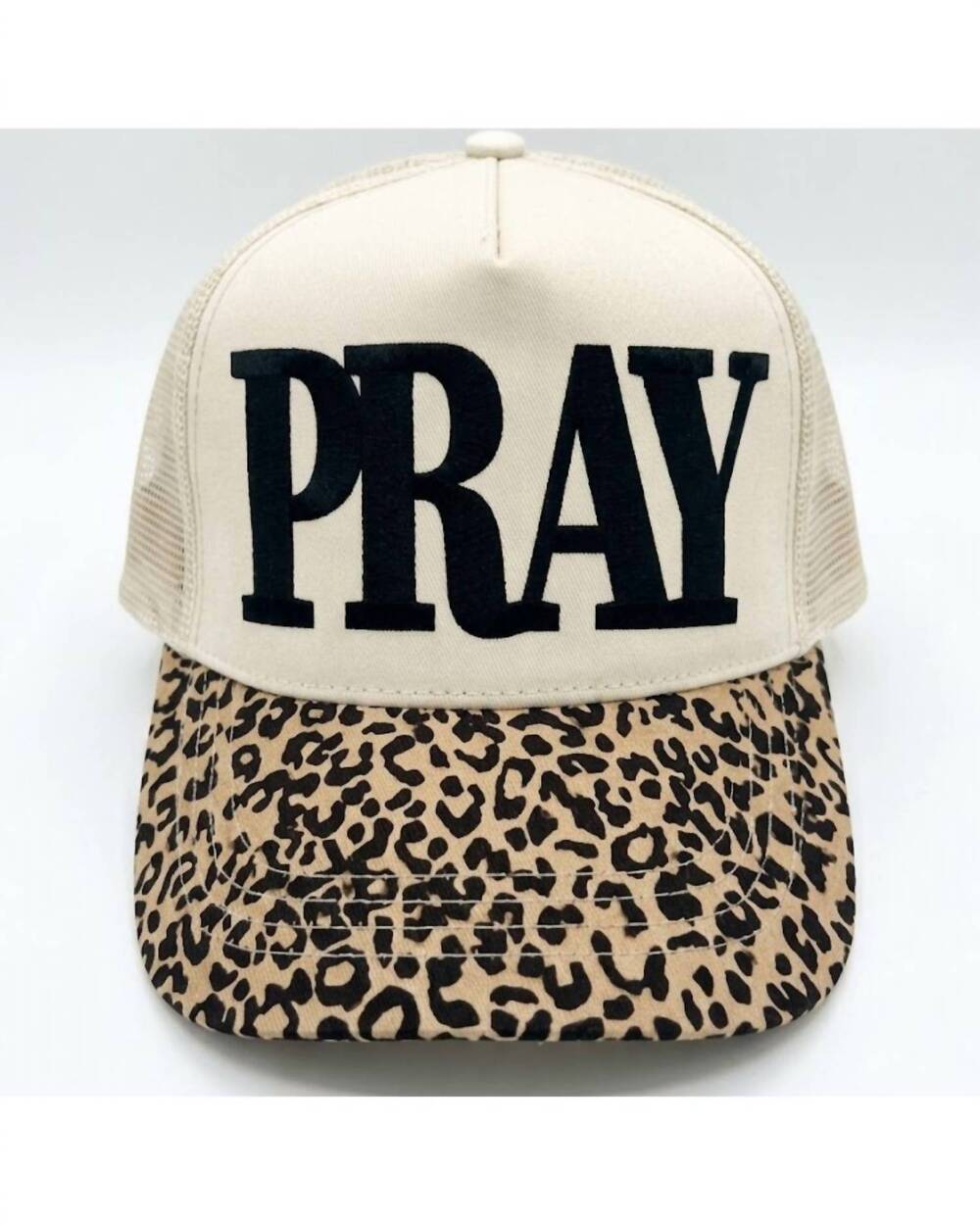 NEW OTTO unisex - pray canvas trucker hat in beige/leopard